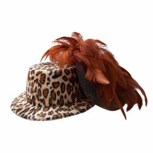 Leopard Print Feather Fascinator Mini Top Hat